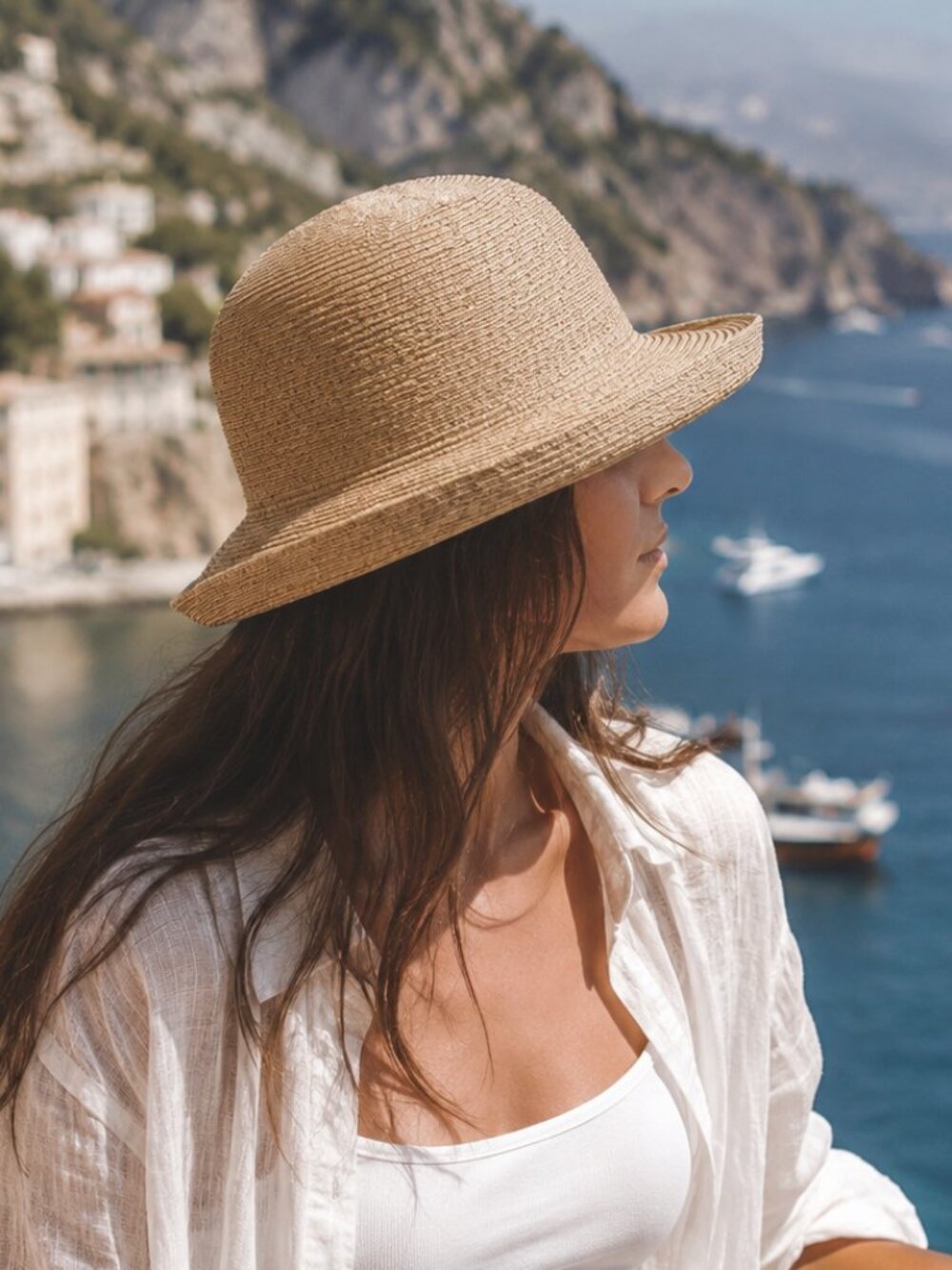 Filippo Catarzi Italy Paper Straw Cloche Sun Hat Beige Wide Brim Womens OS
